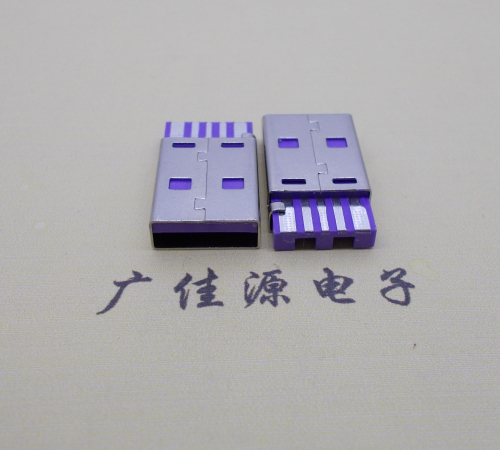 凤岗镇短路usbA公5p焊线式大电流 紫色胶芯快充插头